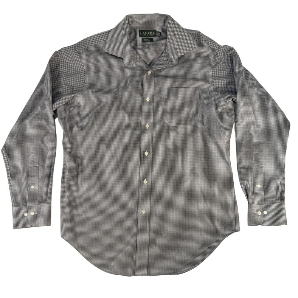 Lauren Ralph Lauren Classic Fit NonIron Black White Gingham Check Shirt 16 34/35